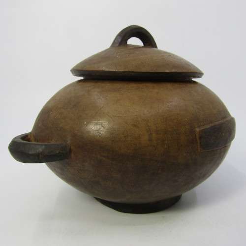 Antique wooden tribal pot with lid - possibly Ovambo