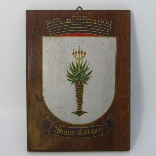 Hand painted Windhoek coat of arms on wooden plaque