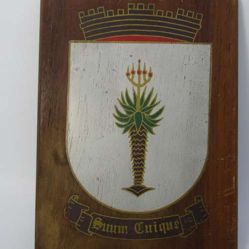 Hand painted Windhoek coat of arms on wooden plaque