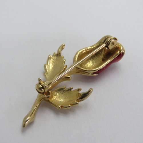 Vintage Gold coloured red rose brooch