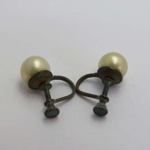 Pair of vintage imitation pearl screw on earrings