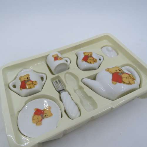 Mini Porcelain tea set - Missing spoon - Teddy bear design