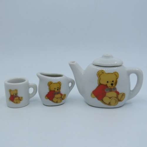 Mini Porcelain tea set - Missing spoon - Teddy bear design