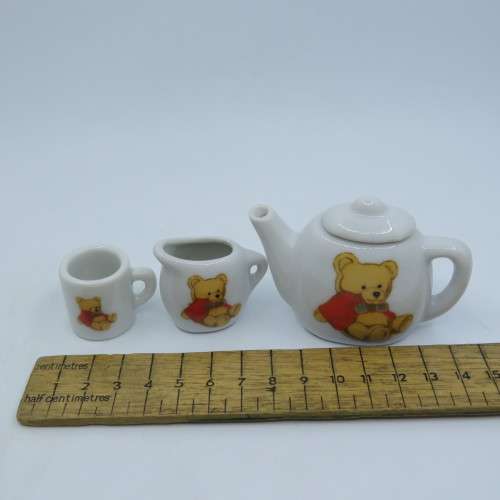 Mini Porcelain tea set - Missing spoon - Teddy bear design