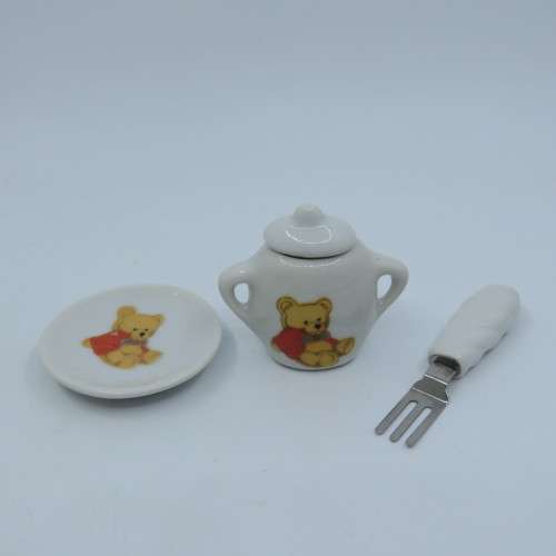 Mini Porcelain tea set - Missing spoon - Teddy bear design