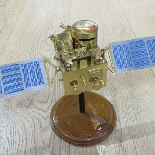 Beautiful brass Land Satellite model presented to Willem J Botha of South African Space Program