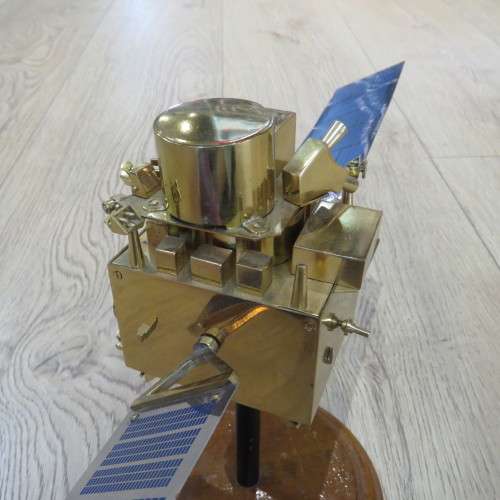Beautiful brass Land Satellite model presented to Willem J Botha of South African Space Program