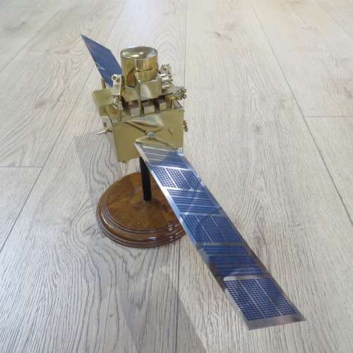 Beautiful brass Land Satellite model presented to Willem J Botha of South African Space Program
