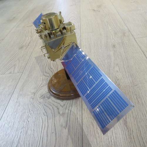 Beautiful brass Land Satellite model presented to Willem J Botha of South African Space Program