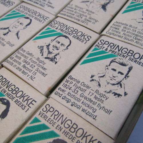 Set of 18 Springbok Past and Present series 1 safety matches - empty