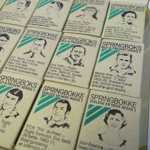 Set of 18 Springbok Past and Present series 1 safety matches - empty