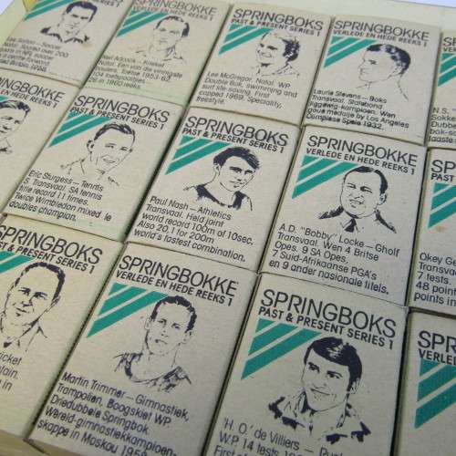 Set of 18 Springbok Past and Present series 1 safety matches - empty