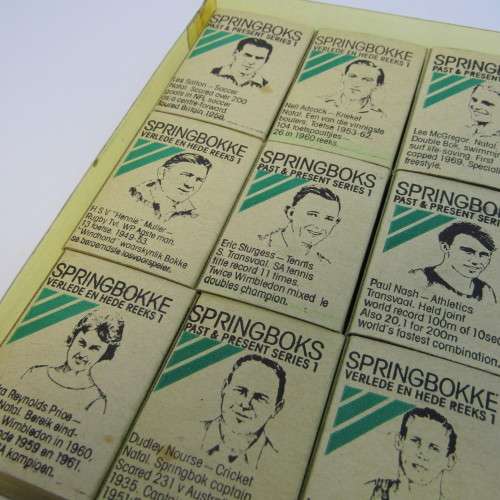 Set of 18 Springbok Past and Present series 1 safety matches - empty