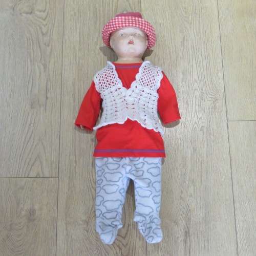 Antique Composition doll with soft body and legs - Some damage to fingers and head - Length 64 cm