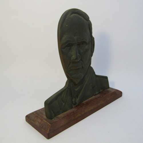 JAN SMUTS brass 3d statuette on wooden base - rarely seen