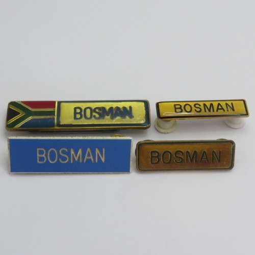 Lot of 4 Name tags for `Bosman` - SA Air Force
