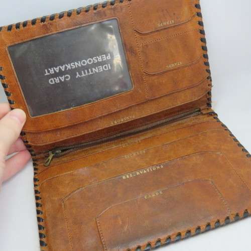 Vintage leather wallet with Africa map art