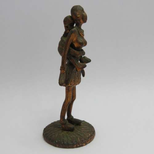 Copper figurine African woman with baby