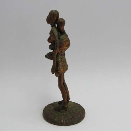 Copper figurine African woman with baby