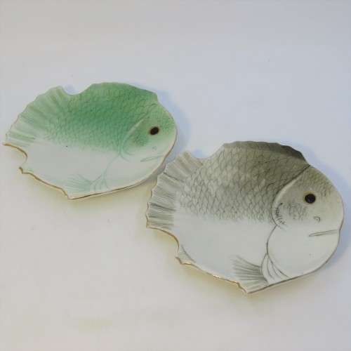 Pair of antique fish shaped sweets dishes