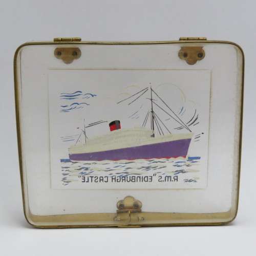 Union Castle Line Antique RMS Edinburgh Castle see through utility / cigarette box