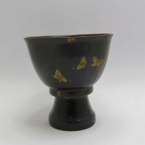 Christening Bowl on stand dated 1845 - With note at bottom - Rare - Some damage