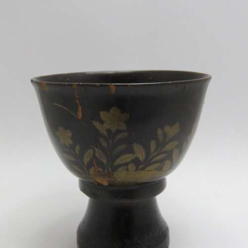 Christening Bowl on stand dated 1845 - With note at bottom - Rare - Some damage