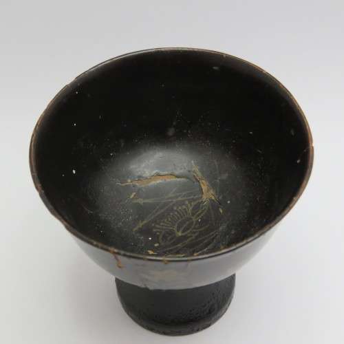 Christening Bowl on stand dated 1845 - With note at bottom - Rare - Some damage