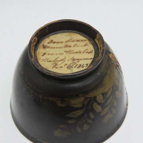Christening Bowl on stand dated 1845 - With note at bottom - Rare - Some damage