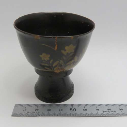 Christening Bowl on stand dated 1845 - With note at bottom - Rare - Some damage
