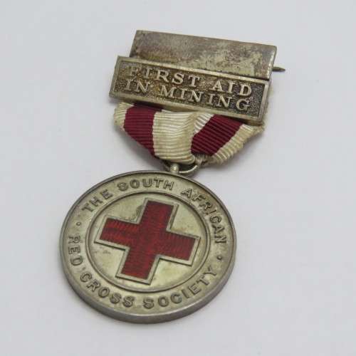 Silver First Aid in Mining Red Cross medal issued to A S Downham - With clasp