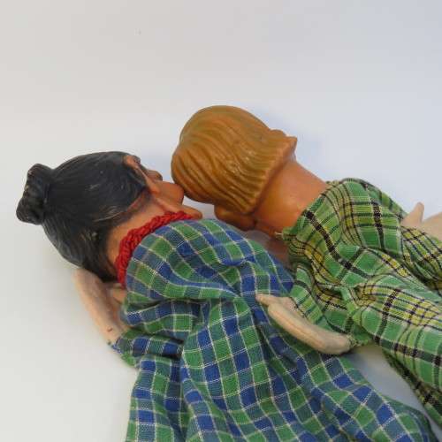 Pair of vintage hand puppets with rubber heads