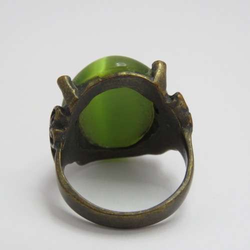 Vintage Brass fashion ring with green stone  - Size R