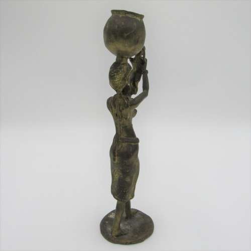 Ashanti bronze statue of lady with baby and pot on head - lost wax method used