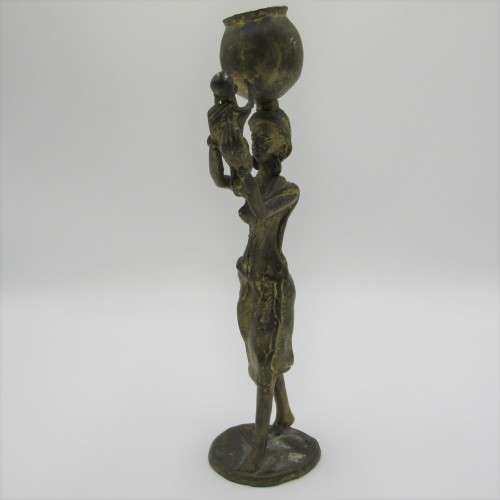 Ashanti bronze statue of lady with baby and pot on head - lost wax method used