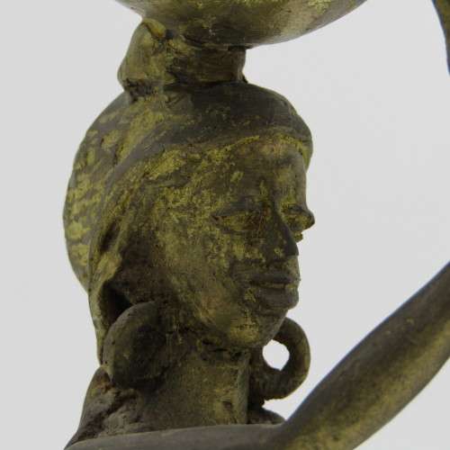 Ashanti bronze statue of lady with baby and pot on head - lost wax method used