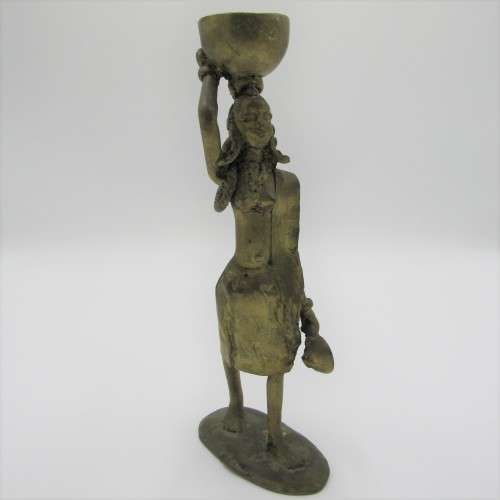 Ashanti bronze statue of lady with pot on head - lost wax method used