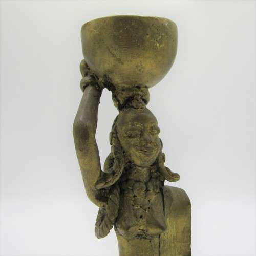 Ashanti bronze statue of lady with pot on head - lost wax method used