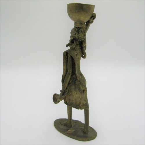 Ashanti bronze statue of lady with pot on head - lost wax method used