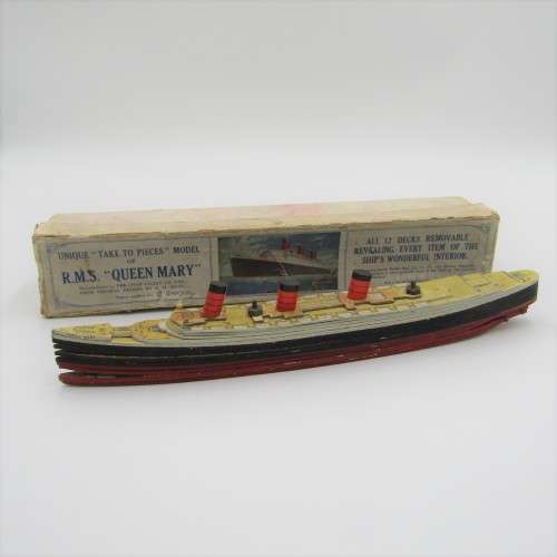 R.M.S Queen Mary - unique take to pieces model ship in box - made by Chad Valley Works