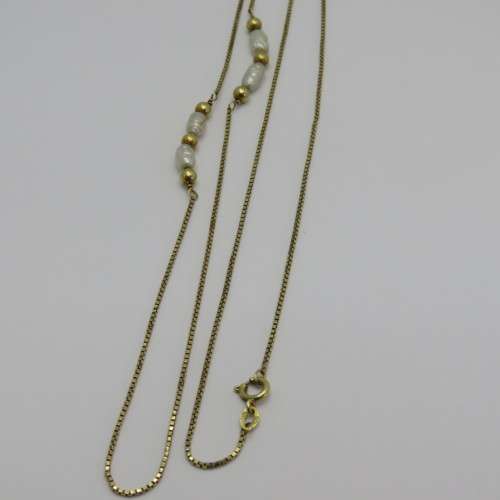14kt gold chain with 4 pearls - Length 80 cm - Weight 6,7 g