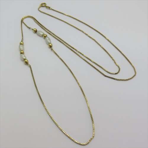 14kt gold chain with 4 pearls - Length 80 cm - Weight 6,7 g