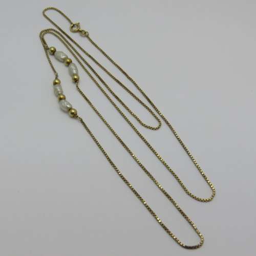 14kt gold chain with 4 pearls - Length 80 cm - Weight 6,7 g