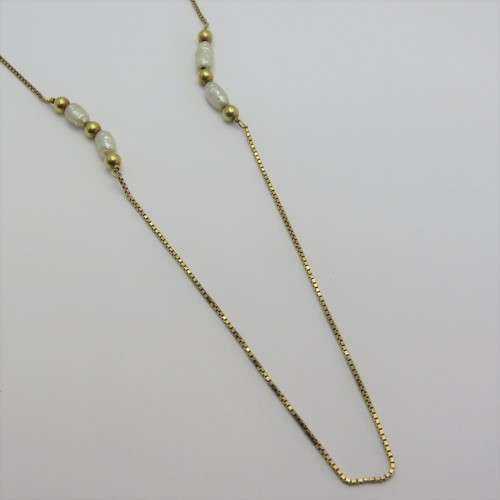 14kt gold chain with 4 pearls - Length 80 cm - Weight 6,7 g