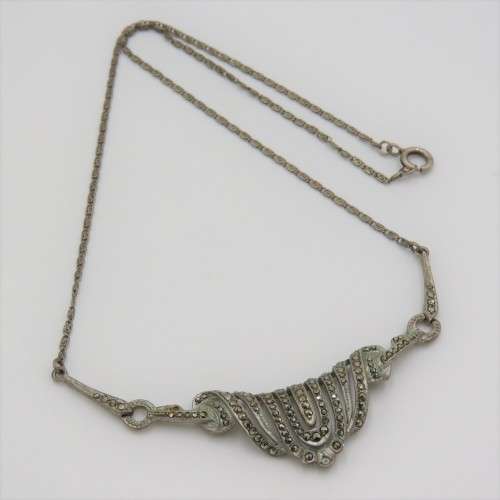 Sterling silver choker necklace with marcasites - Top quality - 9,3 g - Length 43 cm