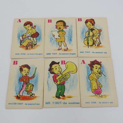 Set of Happy Families card game - A to J - Missing 1 x A, 1 x H, 2 x I and 1 x J