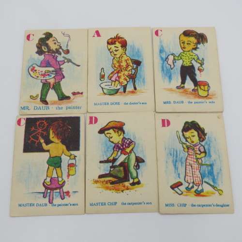 Set of Happy Families card game - A to J - Missing 1 x A, 1 x H, 2 x I and 1 x J