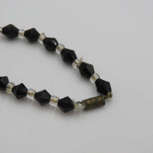Black bead necklace with crystals - Possibly Jet - Length 62 cm