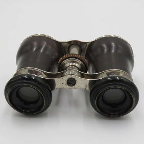 Antique pair of opera binoculars with leather pouch