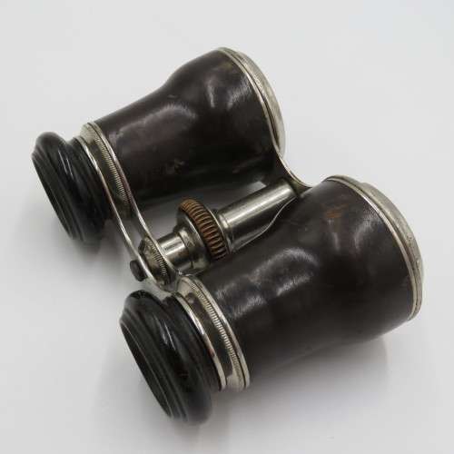 Antique pair of opera binoculars with leather pouch